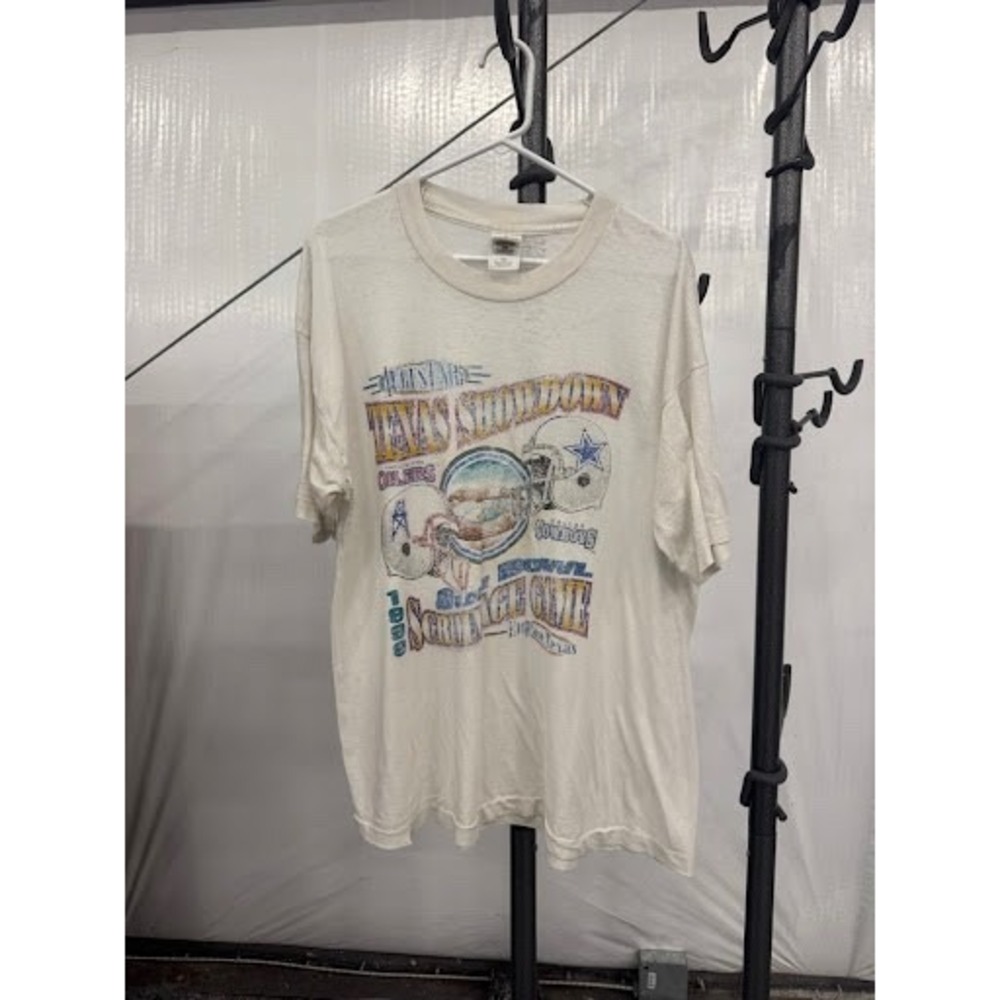 Vintage 1993 Texas Showdown Oilers vs Cowboys T-Shirt Fruit of the Loom XL Cream